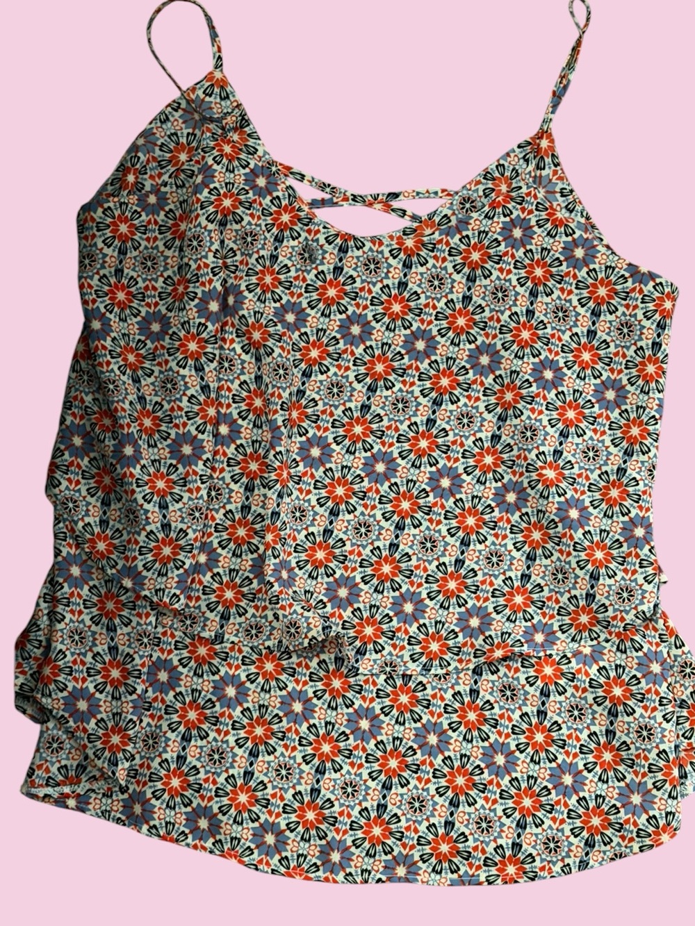 🎀Bohemian Floral Mosaic Blouse🎀Spaghetti Straps🎀Flowy🎀Lightweight🎀Versatile!